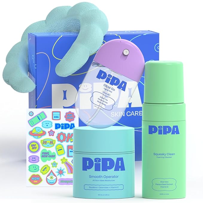 Pipa Skincare Start Young Bundle Gift Set | 3-Step Birthday Gift Skin Care Routine for Girls & Tweens 8 to 12 | Alcohol-Free & Safe | Includes Foam Face Cleanser, Face Moisturizer & Facial Mist