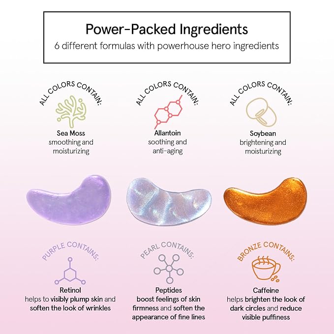 grace & stella Under Eye Mask Variety Pack - 18 Pairs of Under Eye Patches for Dark Circles - With 6 Colors (3 Pairs/Color) - Valentines Gift Bags - Gel Masks Puffy Eyes for Women, Vegan Cruelty Free