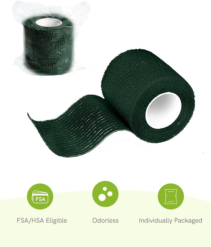 FriCARE Self Adhesive Bandage Wrap, Medical Tape in First Aid Kit, Cohesive Bandages for Wounds Sport Vet, 2 Inches X 5 Yards 6 Rolls, Hunter Green