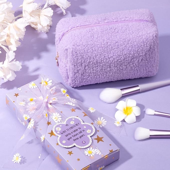 Valentines Day Gifts for Tween & Teen Girls - 8 PCS Birthday Gift Basket Teenage Girl Gifts Trendy Stuff w/ Fun Task Tags Makeup Brushes & Bag, Empower Positive Wrapped Gift Box for Daughter Niece