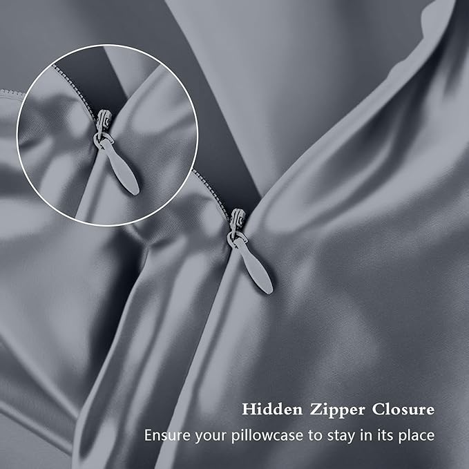 Mulberry Silk Pillow Cases King Size, Silk Pillowcase for Hair and Skin, Both Sides Natural Silk Satin Pillowcase for Sleeping Women with Zipper, Gifts for Women Men, Space Grey