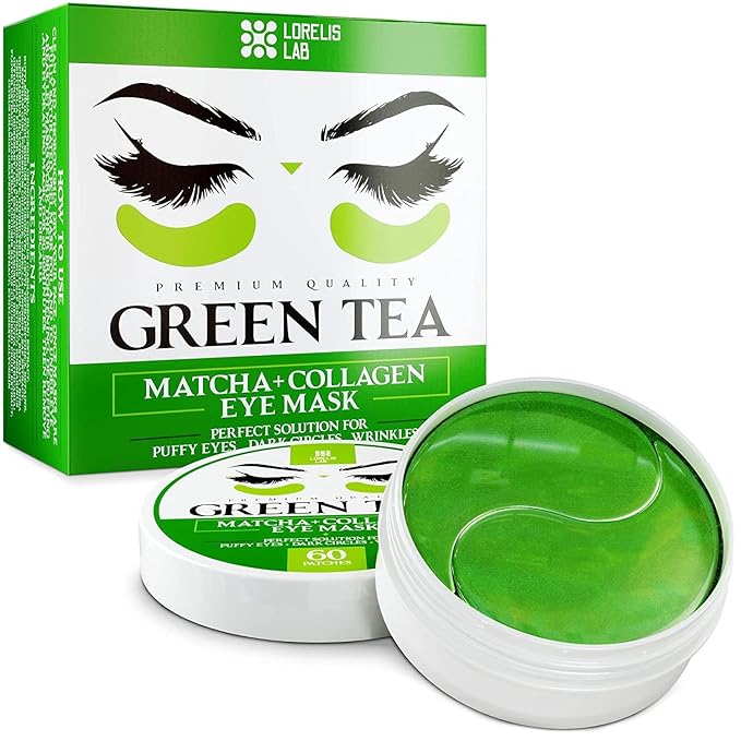 Green Tea Under Eye Patches 60 Pads - Matcha Under Eye Mask for Reducing Puffiness, Dark Circles, Wrinkles, Dull Skin, Fine Liners - Moisturizing Gel Pads with Hydrolized Collagen - All Skin Types
