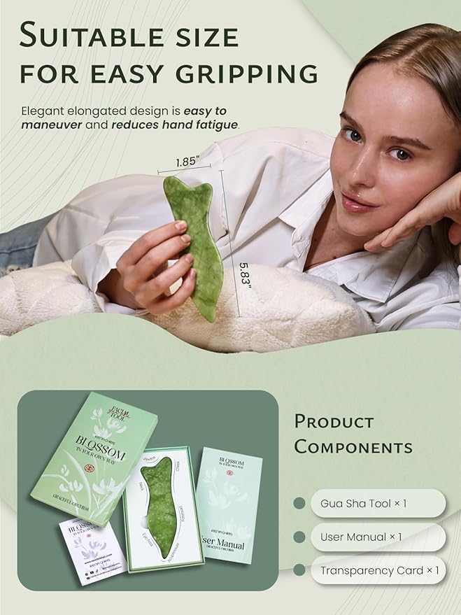 Rena Chris Natural Jade Gua Sha Facial Tools - Acupressure & Gua Sha for Face Massage, Jawline Sculpting, Puffiness Reduction, Skin Care Tool (Green)