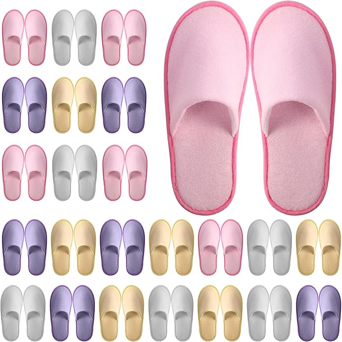 Geyoga 24 Pairs Disposable Slippers for Guests Bulk 2 Size Cotton Soft Spa Hotel House Slippers for Women Men Wedding Party Shoeless Home Indoor Travel