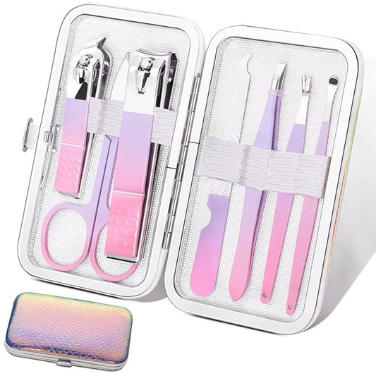 Aceoce Manicure Set Women Nail Clippers Professional Manicure Pedicure Kit Stainless Steel Nail Cutter Grooming Kit Personal Care Tool with Travel Case Gifts for Women Her Valentine's Day Mother's Day