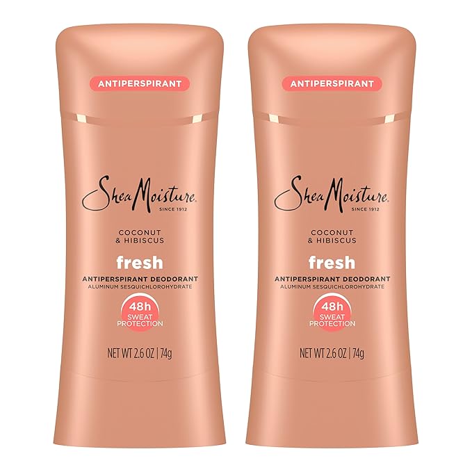 SheaMoisture Antiperspirant Deodorant Stick Fresh Coconut & Hibiscus 2 Count for 48HR Sweat & Odor Protection with No Parabens & No Mineral Oil 2.6 oz