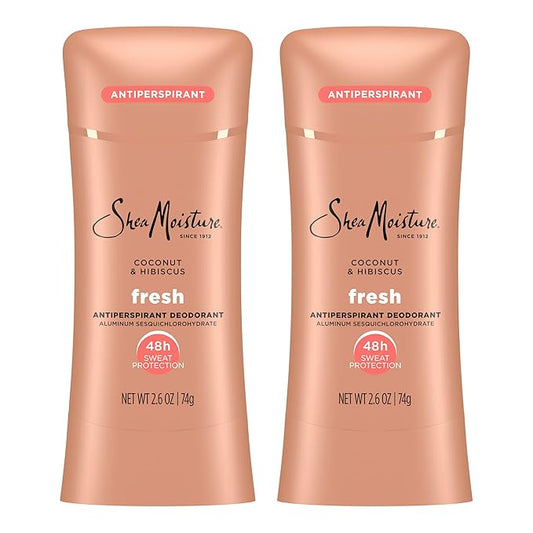 SheaMoisture Antiperspirant Deodorant Stick Fresh Coconut & Hibiscus 2 Count for 48HR Sweat & Odor Protection with No Parabens & No Mineral Oil 2.6 oz