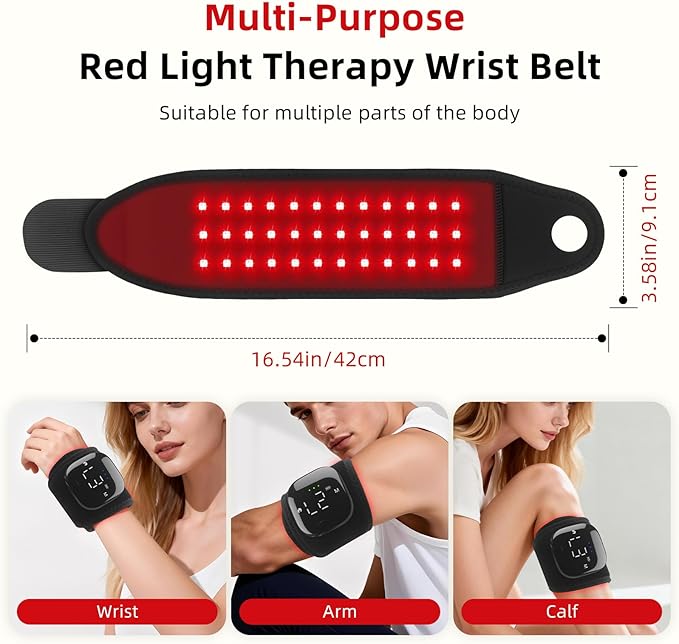 Red Light Hand & Wrist Wrap with Heat and Massage, Wireless Touchscreen Control, Near Infrared Red Light Hand Brace for Hand Joint Comfort & Carpal Stiffness Recovery