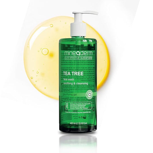 Mineaderm Tea Tree Face Wash for Acne-Prone & Oily Skin – Purifying Facial Cleanser with Aloe Vera, Panthenol & Bisabolol – Gentle Daily Gel Cleanser – 13.53 fl oz
