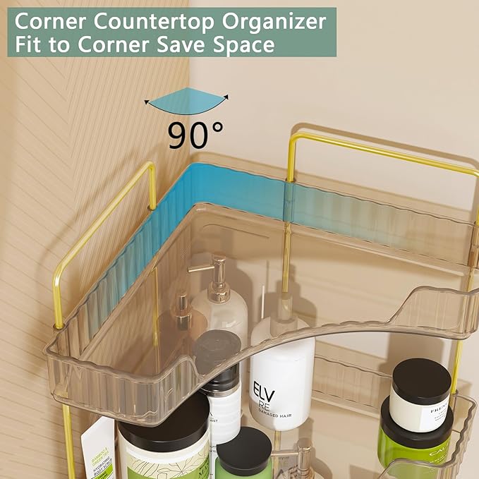 Webetop Countertop Bathroom Organizer 3 Tier Corner Organizer for Bathroom Counter Storage Makeup Organizer Shelf for Skincare, Cosmetic, Dresser, Toiletries Amber