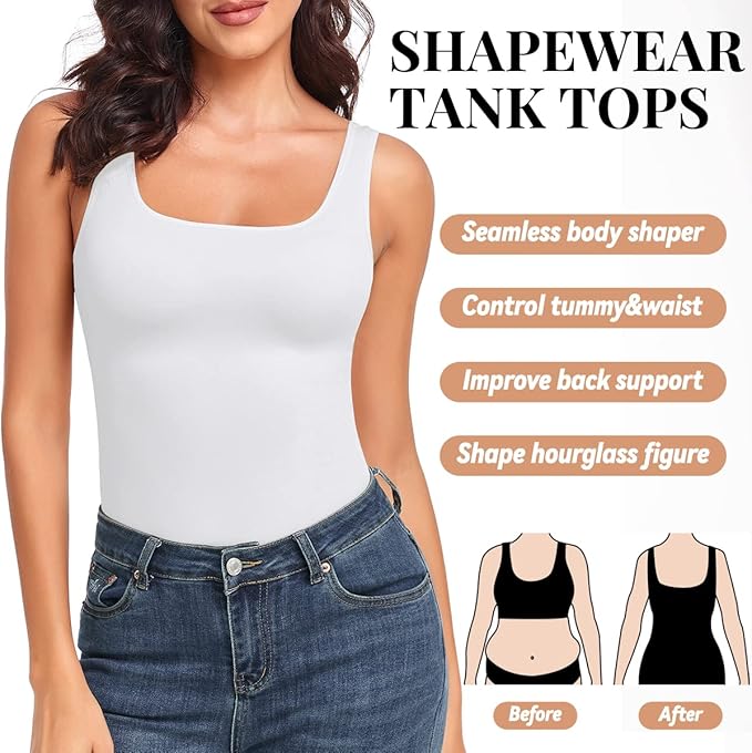 EUYZOU Women's Tummy Control Shapewear Tank Tops Seamless Square Neck Compression Tops Slimming Body Shaper Camisole