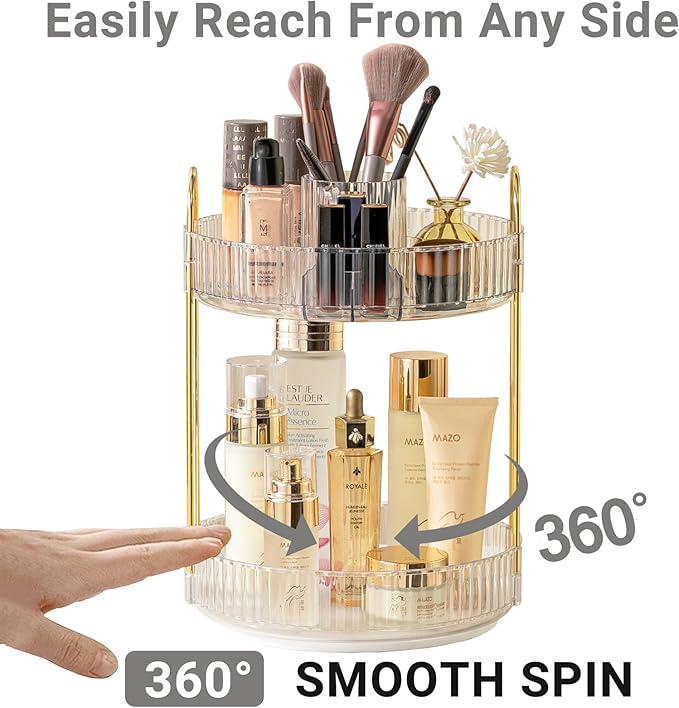 360 Rotating Makeup Organizer,2 Tier Large Capacity Make Up Organizers and Storage,Skincare Perfume Vanity Organizers,Bathroom Cosmetics Storage Organizer Countertop(Clear)