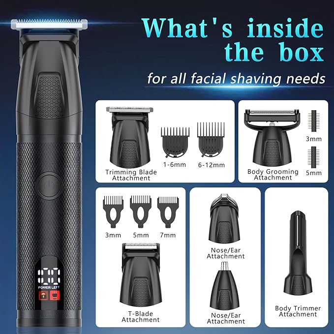6-in-1 Men's Grooming Kit, Cordless Beard Trimmer & Hair Clipper for Men with Nose Hair Trimmer & Mustache Trimmer Attachments, Waterproof USB Rechargeable Personal Care Set, Gifts for Men