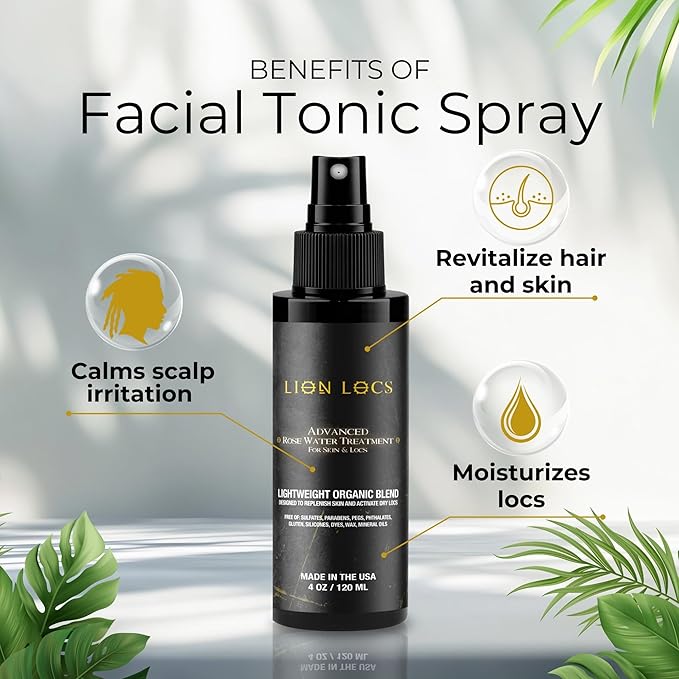 Lion Locs Rosewater Moisturizing Spray for Locs and Skin | Organic Vegan Conditioner Rose Water for All Hair Types