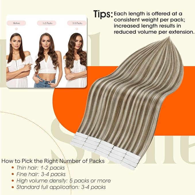 Full Shine Tape in Hair Extensions Human Hair Glue in Hair Extensions Color 8 Ash Brown Highlighted 60 Platinum Blonde Straight Hair 14 Inch Skin Weft Tape in Extensions 20 Pcs 50g