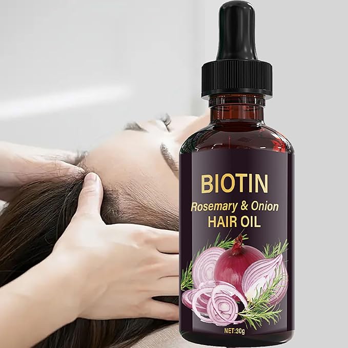 2PC Onion Biotin & Rosemary Hair Oil for Hair Growth, Hydrating Anti-Frizz Onion Hair Oil for Dry Hair, Hair Care Essential Oil Deep Moisturizing Non-greasy for All Hair Type (2 * 30ml)