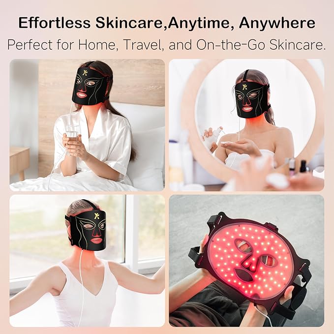 Face Mask Light Therapy, LED Red Light Therapy for Face, Infrared & Red Light Therapy for Face, 6000mAh Rechargeable Portable Redlight Facial Device for Home Use