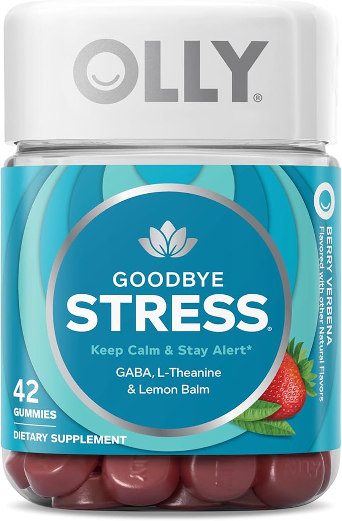 OLLY Goodbye Stress Gummy, GABA, L-Theanine, Lemon Balm, Stress Relief Supplement, Berry - 42 Count
