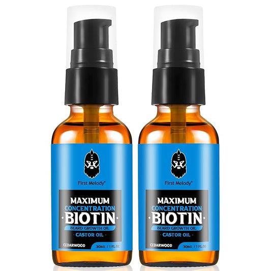 Beard Oil,Maximun Thickening Biotin, with Castor Oil and Argan & Jojoba Oils, Promotes Beard Growth, Styles, Strengthens & Softens Beards & Mustaches,1 Ounce*2（2 Pack）
