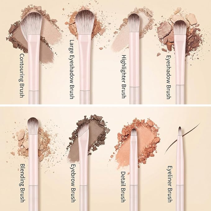 Eyeshadow Brush Set, 8 Pcs Premium Eye Makeup Brushes Professional Eye Shadow Brushes Set with Soft Hairs for Eyeliner Eyebrow Blending Highlight Brush Light (Pink)
