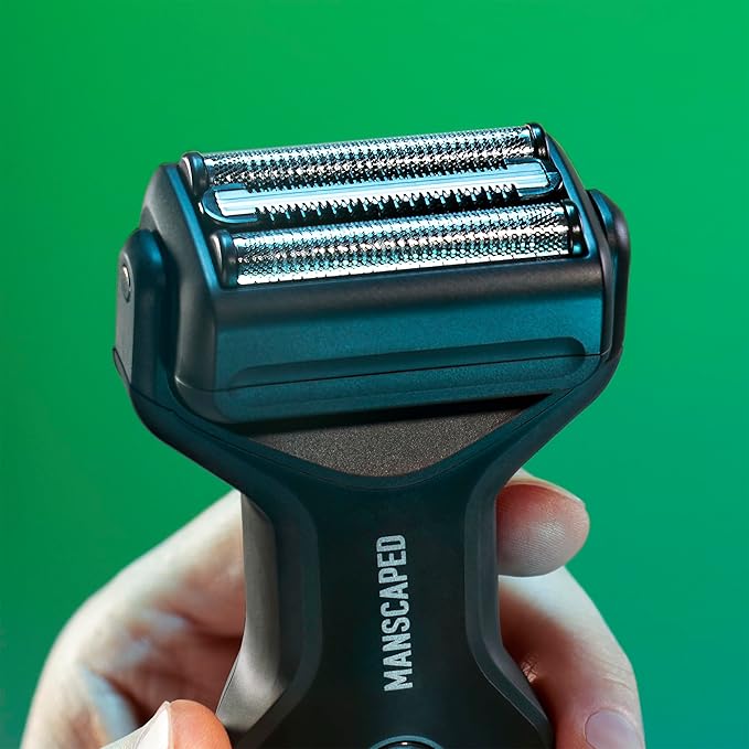 MANSCAPED® The Chairman™ Plus Men’s Electric Foil Face Shaver - Two Interchangeable Blade Heads, SkinSafe® Three-Blade Foil & Precision Sideburn & Jawline Trimmer, USB-C Charging, Gentle on Neck Area