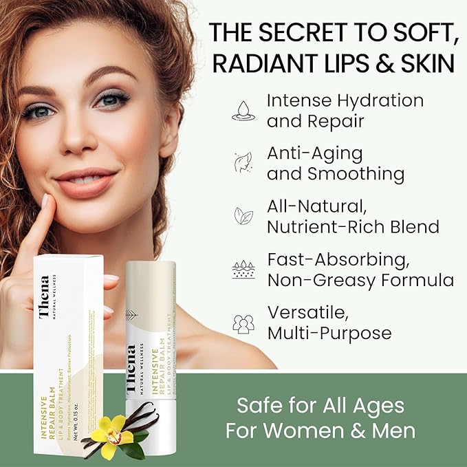 Organic Lip Treatment Balm with Shea Butter & Vanilla, 6 Pack, Ultra Hydrating Nourishing Barrier-Repair Lip Therapy Moisturizer for Dry, Sensitive, Aging Lips, Natural Skin Care, Women and Men