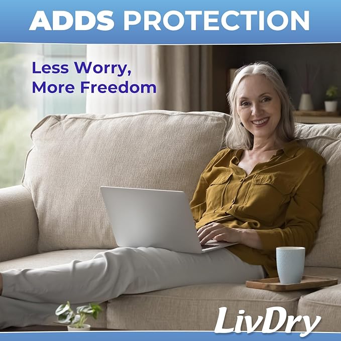LivDry Incontinence Booster Pads, Use with Adult Diapers for Women and Men, Extra Comfort Softness, Disposable Pad (80 Count, Regular Length)