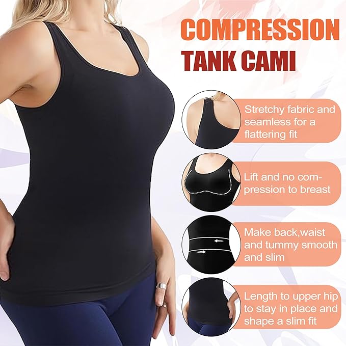 Shapewear Tank Tops for Women,Tummy Waist Control Shaper Cami Seamless Compression Top Slimming Body Shaper Camisole