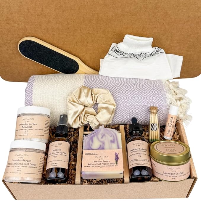 Bath Gift Set for Women, Handmade Gifts For Women, Relaxing, Pampering & Beauty Gift Basket, Unique Spa Kit for Woman, Mom, Best Friend Self Care Gift Box 13 pc (Lavender Garden)