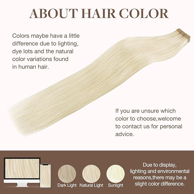GOO GOO Tape in Hair Extensions Human Hair, 1000 Pure Platinum Blonde, 22inch 50g 20pcs, Skin Weft Seamless Invisible, Silky Straight with Thick Ends, Remy Human Hair