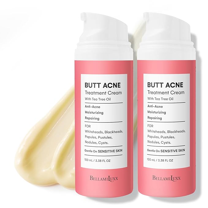 BellamiLuxx Butt Acne Clearing Treatment Cream: Body Acne Treatment Lotion for Folliculitis and Pimples on Back, Buttocks, Thighs With 2% Salicylic Acid & Tea Tree Oil - Butt Cream for Smooth Skin