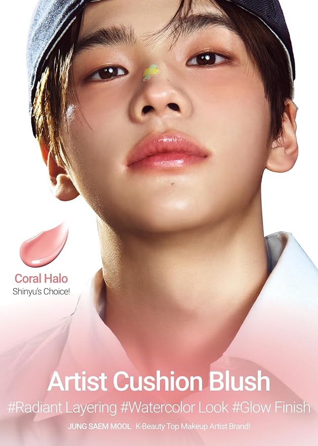 JUNG SAEM MOOL Artist Cushion Blush | Easy to Blend with Puff, Buildable Liquid Blush for Cheeks with a Dewy & Natural Finish, Korean Makeup (Coral Halo)