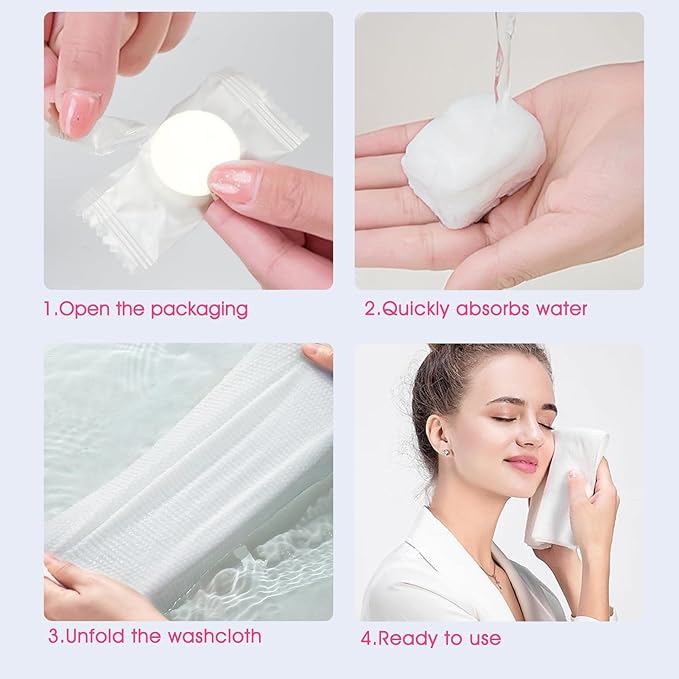 Classycoo Thick Disposable Compressed Towels Tablets- Individually Wrapped Face Towel Travel, Portable Mini Magic Clean Towelettes Daily Single for Camping, Beauty(Alcohol-Free, Odorless, 50 PCS)