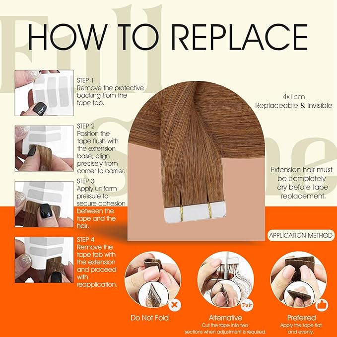 Full Shine Tape ins Human Hair Extensions Color 330 Auburn Hair Extensions Real Human Hair 16 Inch Seamless Skin Weft Extension Remy Straight 50G Invisible Extension 20Pcs Thick End for Party