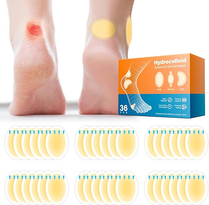 36pcs Hydrocolloid Gel Blister Bandages Pads Waterproof Adhesive Blisters Bandages - Blister Pads for Heel, Foot, Toe, Feet - Gel Blister Chshions for Prevention & Recovery (Heel Pack, Count, 36)