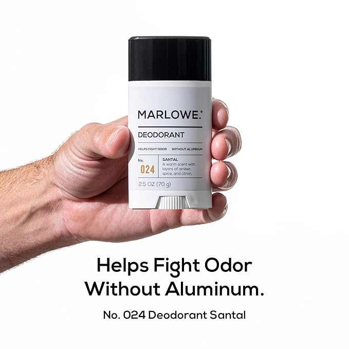 MARLOWE. No.024 Mens Santal Deodorant 2.5 oz (3pack), Natural Deodorant for Men, Aluminum Free Stick, Made with Coconut Oil, Shea Butter & Jojoba, Warm Amber, Sandalwood & Citron Scent