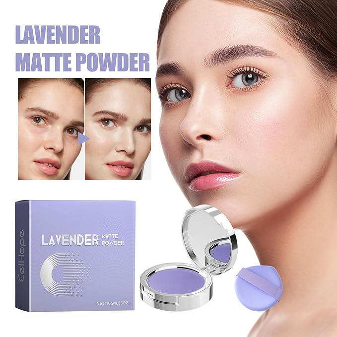 Lavender Matte Setting Powder, Pressed Face Powder for Oil Control, Lightweight Transfer Resistant Long Wear Natural Finish