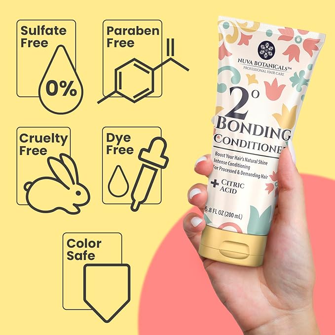 Nuva Botanicals Bond Repair Hair Treatment for Dry Damaged Hair - Intense Conditioning Shampoo and Conditioner Set Hair Bonding Treatment with Salicylic Acid, Vitamin B5, Citric Acid(6.8 fl oz each)