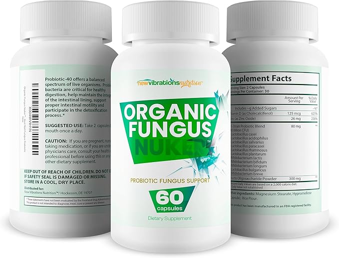 Organic Fungus Nuker Probiotic - Our Best Toenail Fungus Probiotic For Fungal Nail Immune Support - 40 Billion Probiotics & Prebiotics - Pro/Prebiotic Myco Nuker Probiotics Nail Fungal Treatment