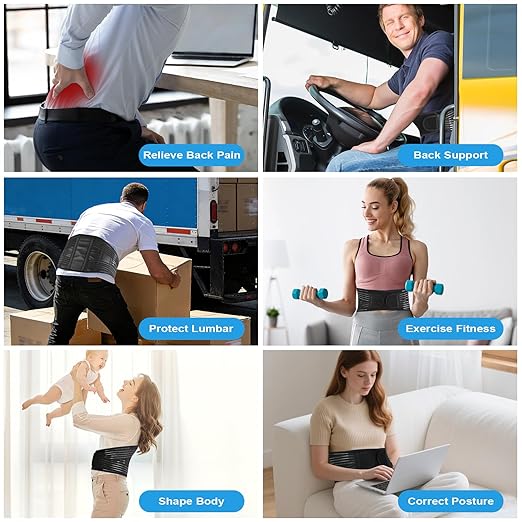 Back Brace for Lower Back Pain Relief, Lumbar Support Belt for Men&Women for Work, Breathable Back Support Belt with 6 Flexible Spring, 2 Elastic Bands For Sciatica, Herniated Disc, Scoliosis (Large)