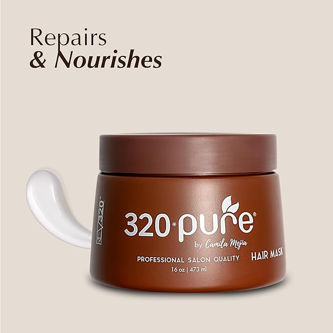 Rev320 320Pure Hair Mask for Damaged Hair 16oz, Mascarilla para el cabello, Deep Conditioning Mask for Dry, Frizzy, Color-Treated & Curly, Hydrating Treatment for Growth & Repair