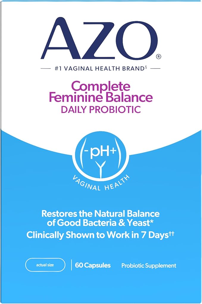 AZO Complete Feminine Balance Daily Vaginal Probiotics for Women, Clinically Proven to Help Protect Vaginal Health, Helps balance pH and yeast, 60 Count