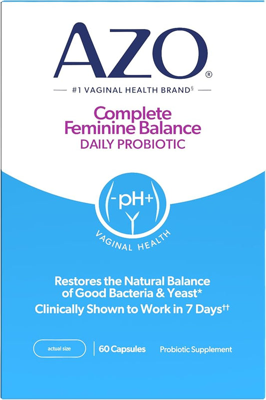 AZO Complete Feminine Balance Daily Vaginal Probiotics for Women, Clinically Proven to Help Protect Vaginal Health, Helps balance pH and yeast, 60 Count