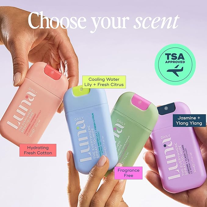 Luna Daily Mini Body Cleansing Spray | Instant Cleansing & Hydration for Feminine & Body Care | pH-Balanced & Moisturizing | Fresh Jasmine & Ylang Ylang Scent | Odor Control & Pregnancy-Safe, 30ml