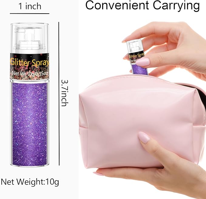 Hair and Body Glitter Spray, 1PC Purple Glitter Hairspray Dry Powder Makeup for Clothes, Festival Rave Prom Loose Sparkle Powder,Holographic Ultra Fine Resin Glitters for Crafts,10g (1PC Purple)