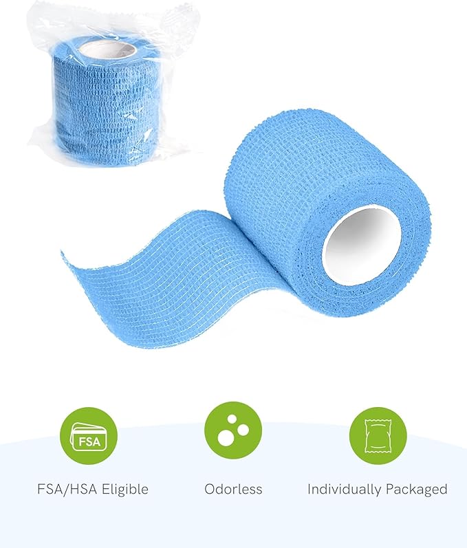 FriCARE Self Adhesive Bandage Wrap, Medical Tape in First Aid Kit, Cohesive Bandages for Wounds Sport Vet, 2 Inches X 5 Yards 6 Rolls, Fluorescent Blue