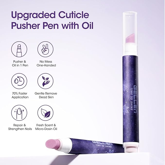 Gellen 4-in-1 Cuticle Pusher Pen with Micro-Dosin Oil, Cuticle Remover & Cuticle Oil in a Pen, Ceramic Nail Pusher Oil Pen for Hangnails & Dry & Damaged Nails, Nail Care Pen for Repair & Nourish Nails