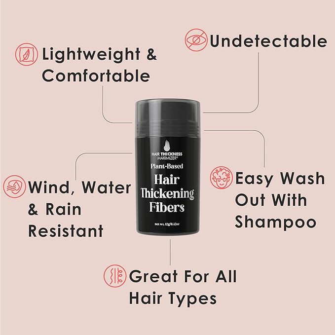 Hair Fibers for Thinning Hair For Women, Men. Plant-Based Formula for Instant Hairline & Bald Spot Coverage. Non-Itchy, Easy to Wash Out (Grey)