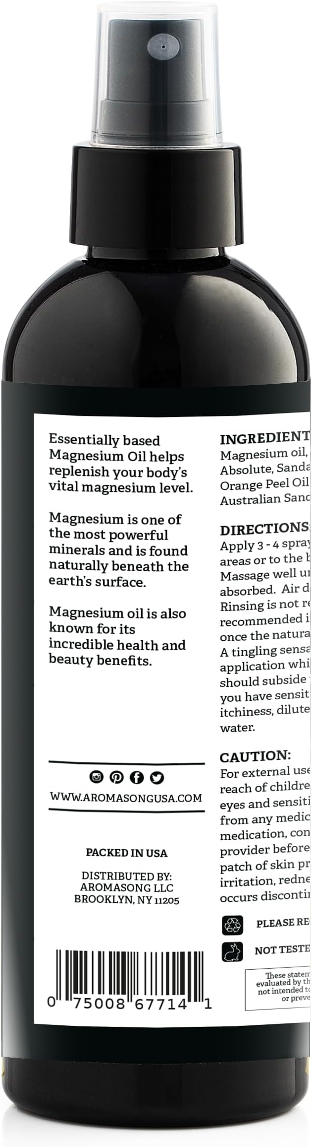 Aromasong Magnesium Spray Rose - Extra Strength 2 Pack of (23mg in Each Spritz) 8 Oz, Natural and Pure Magnesium Oil Spray - Made in The USA - for Leg Discomfort and Promotes a Calm Sleep