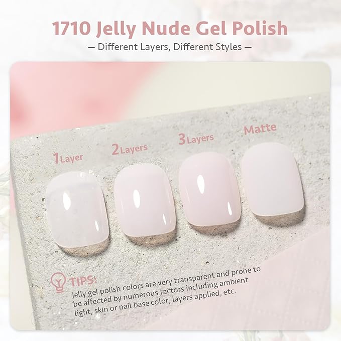 GAOY Jelly Nude Gel Nail Polish, 16ml Sheer Pink Translucent Gel Polish, UV Light Cure for Nail Art DIY, 1710 Pink Wedding